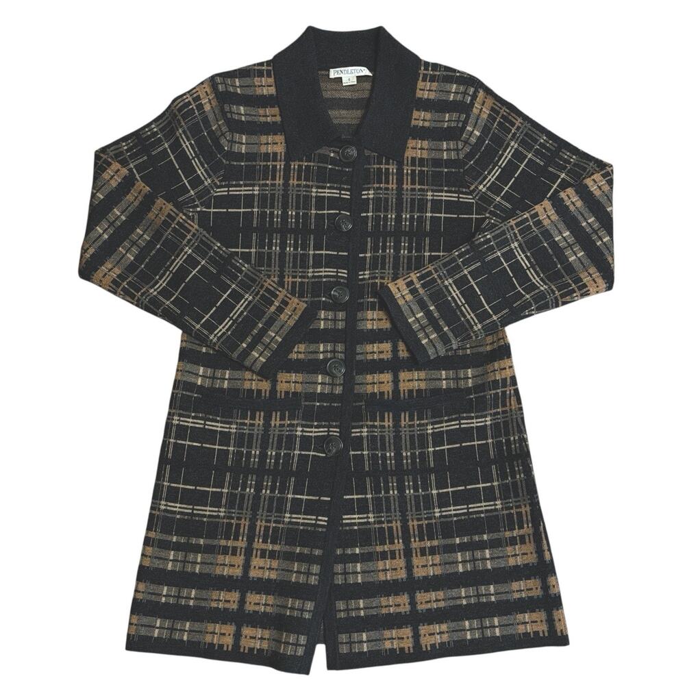 Pendleton Merino Wool Long Line‎ Button-up Cardigan Sweater w/ Pockets Sz Small